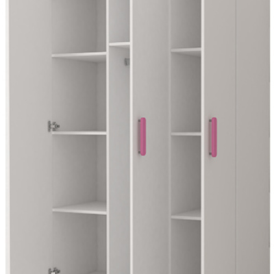 Sven háromajtós gyerekszoba szekrény, szürke-fehér, fogantyúk - rózsaszín