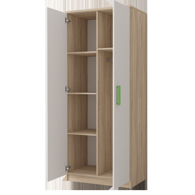 Kétajtós gyerekszobai szekrény SVEN 3, fehér + sonoma tölgy, fogantyúk - szélesség 80 cm, fehér