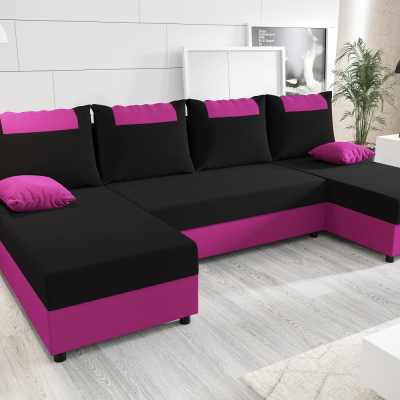 SANVI U-alakú ülőgarnitúra - fekete / rózsaszín