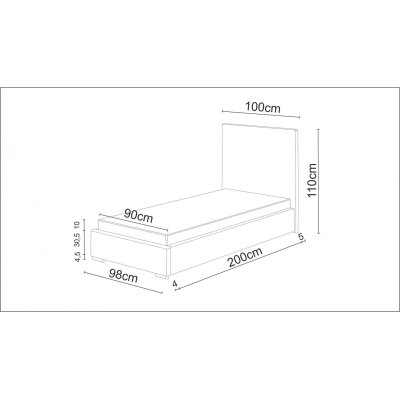 FLEK 1 egyszemélyes ágy 90x200 - szürke