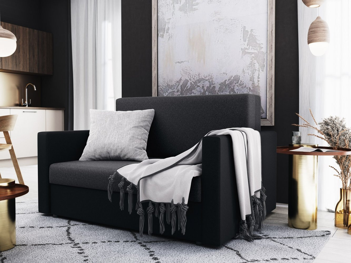 Modern ARIA 120 kinyitható kanapé - sötétszürke