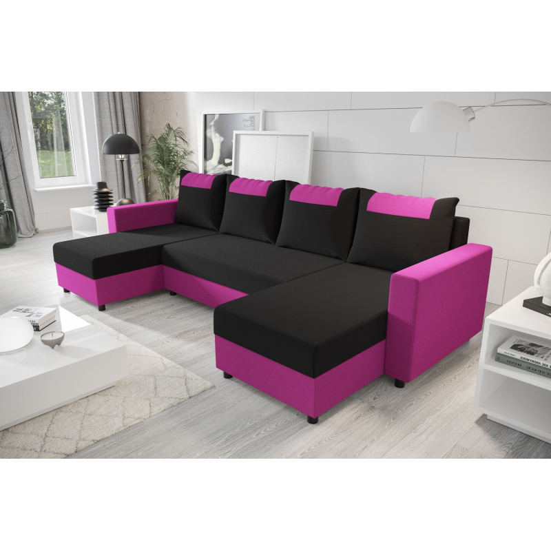 SANVI kinyitható U-alakú ülőgarnitúra - rózsaszín / fekete
