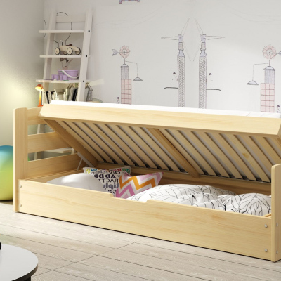 Gyerekágy tárolóhellyel matrac nélkül 90x200 LYDIE - fenyő