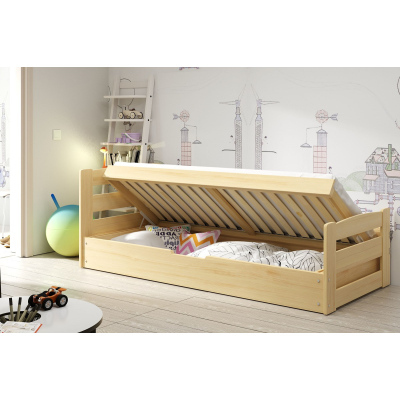 Gyerekágy tárolóhellyel és matraccal 90x200 LYDIE - fenyő