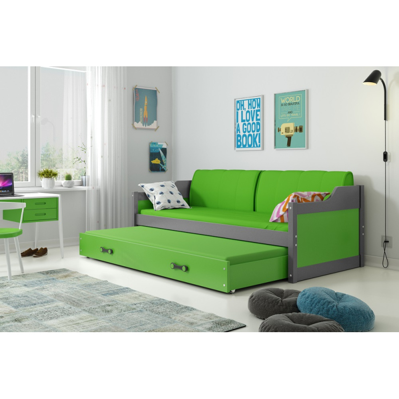 Gyerekágy pótággyal és matracokkal 90x200 GEORGINA - grafitszürke / zöld