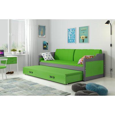 Gyerekágy pótággyal és matracokkal 90x200 GEORGINA - grafitszürke / zöld