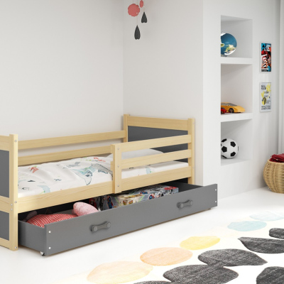 Gyerekágy tárolóhellyel matrac nélkül 90x200 FERGUS - fenyő / grafit