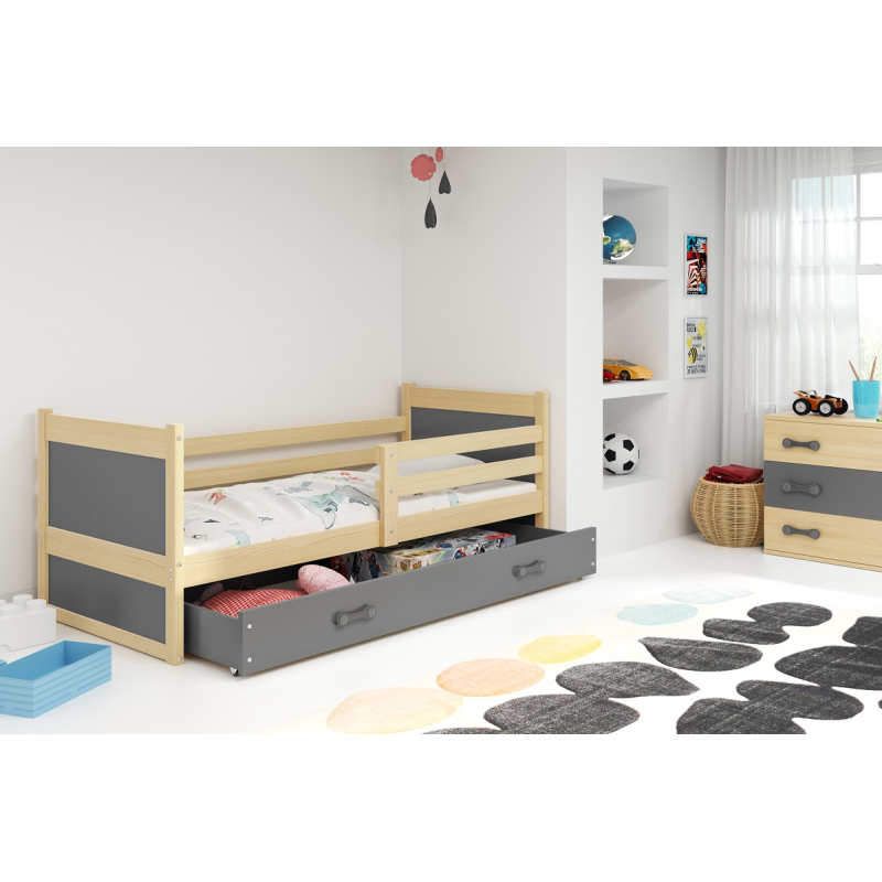 Gyerekágy tárolóhellyel matrac nélkül 90x200 FERGUS - fenyő / grafit