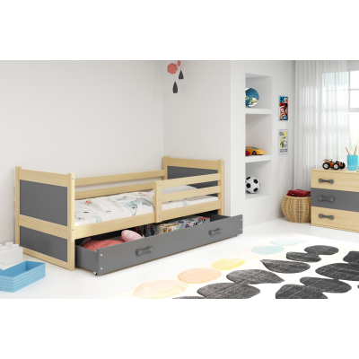 Gyerekágy tárolóhellyel matrac nélkül 90x200 FERGUS - fenyő / grafit