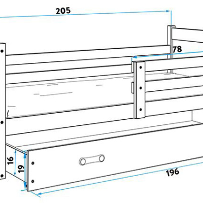 Gyerekágy tárolóval és matraccal 90x200 FERGUS - fehér / grafit