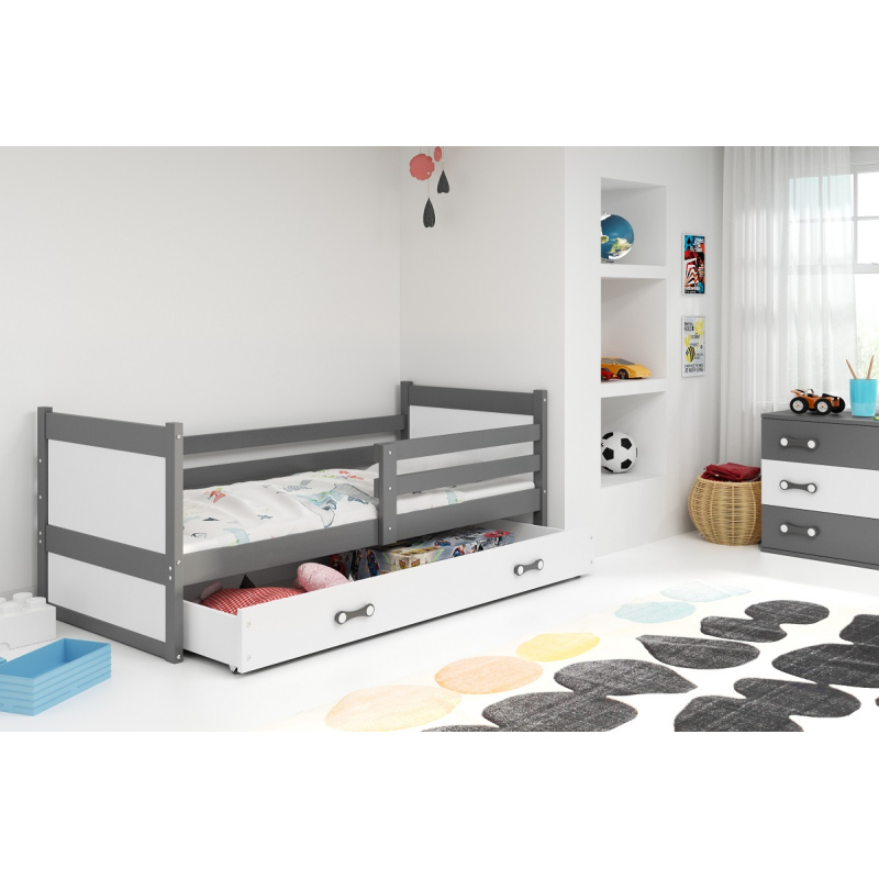 Gyerekágy tárolóhellyel matrac nélkül 90x200 FERGUS - grafitszürke / fehér