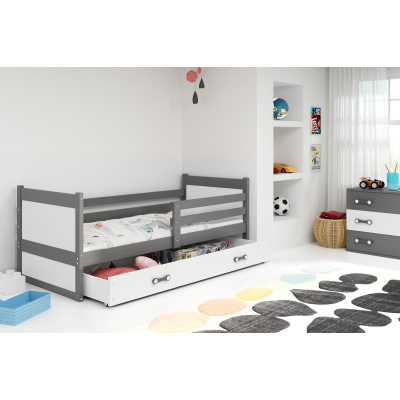 Gyerekágy tárolóhellyel matrac nélkül 90x200 FERGUS - grafitszürke / fehér