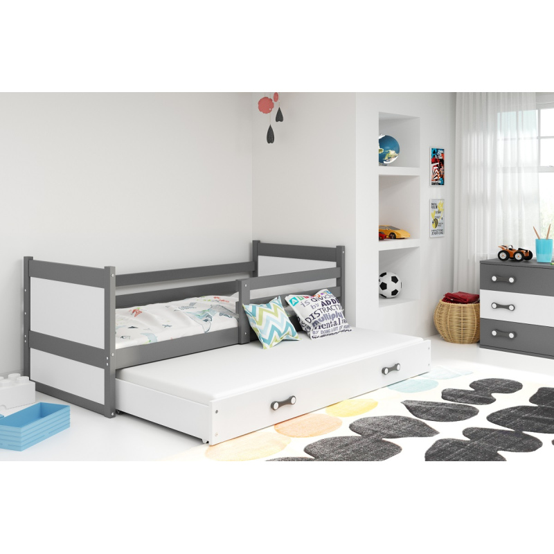 Gyerekágy pótággyal matrac nélkül 90x200 FERGUS - grafitszürke / fehér