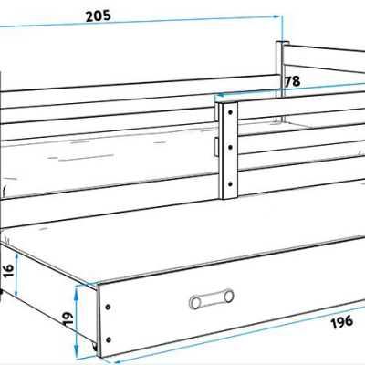 Gyerekágy pótággyal matrac nélkül 90x200 FERGUS - grafitszürke / fehér