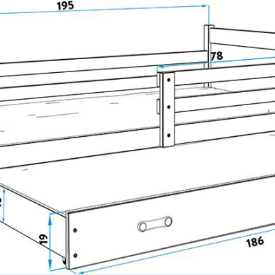 Gyerekágy pótággyal matrac nélkül 80x190 FERGUS - fehér / grafit