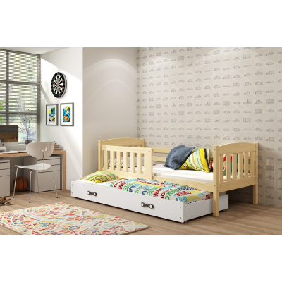 BRIGID gyerekágy pótággyal és matracokkal 90x200 - fenyő / fehér