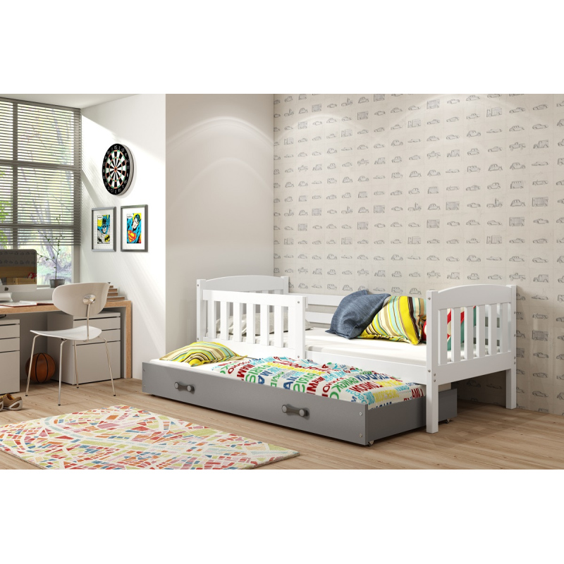 BRIGID gyerekágy pótággyal és matracokkal 80x190 - fehér / grafit
