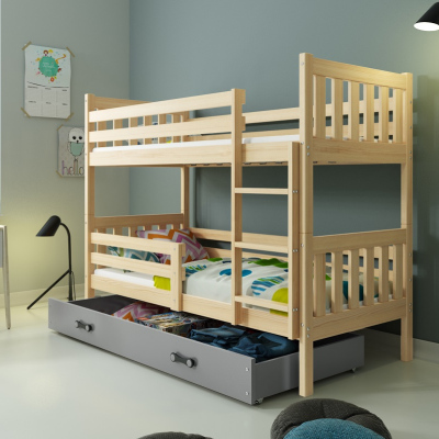 CHARIS gyerek emeletes ágy tárolóhellyel és matracokkal 80x190 - fenyő / grafit