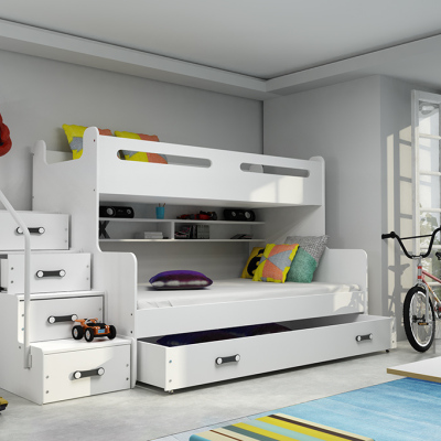 IDA 3 gyermek emeletes ágy tárolóhellyel és matracokkal 80x200 - fehér