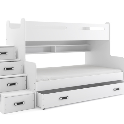 IDA 3 gyermek emeletes ágy tárolóhellyel és matracokkal 80x200 - fehér