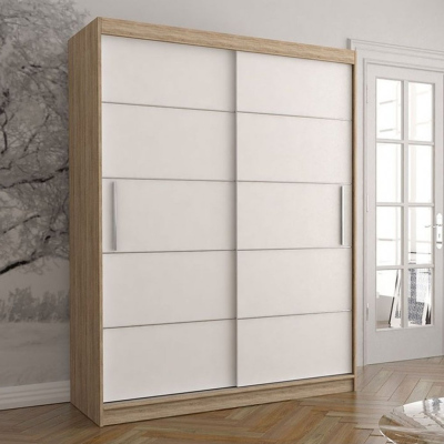 VALA 06 praktikus gardróbszekrény - 150 cm széles, sonoma tölgy / fehér