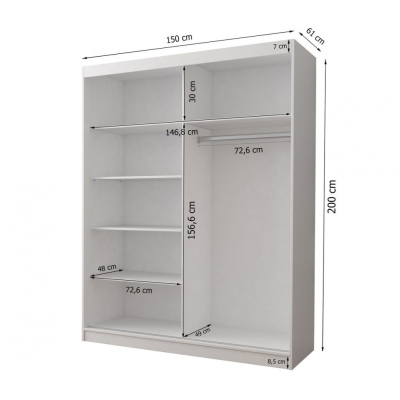 VALA 06 praktikus gardróbszekrény - 150 cm széles, sonoma tölgy / fehér