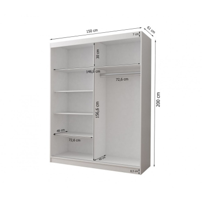 VALA 06 praktikus gardróbszekrény - 150 cm széles, sonoma tölgy / fehér