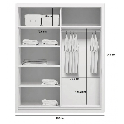 ANASTACIO tükrös gardróbszekrény 150/245 cm - csoki / fehér