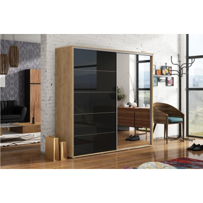 Tükrös gardrób 125/215 EDUARDO - artisan tölgy arany / fekete fényes