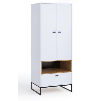 ONNI fiókos ruhásszekrény ruhaakasztó rúddal - szélesség 80 cm, fehér
