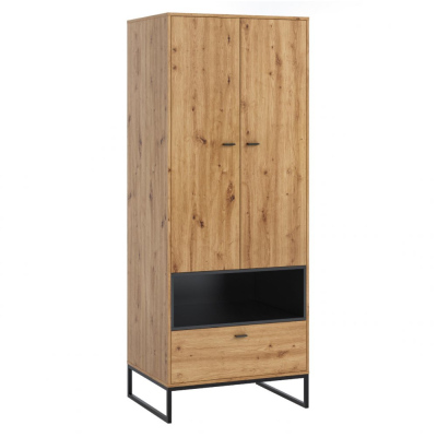ONNI fiókos ruhásszekrény ruhaakasztó rúddal - szélesség 80 cm, barna