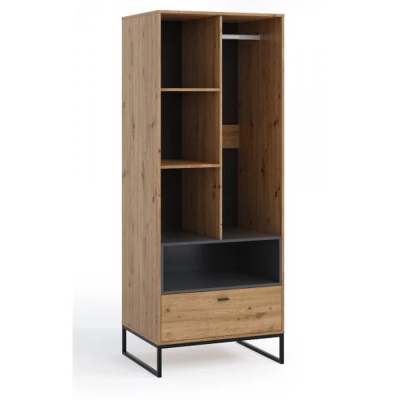 ONNI fiókos ruhásszekrény ruhaakasztó rúddal - szélesség 80 cm, barna
