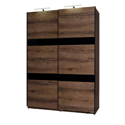 DOON tolóajtós gardróbszekrény - szélesség 150 cm, kolostori tölgy / fényes fekete