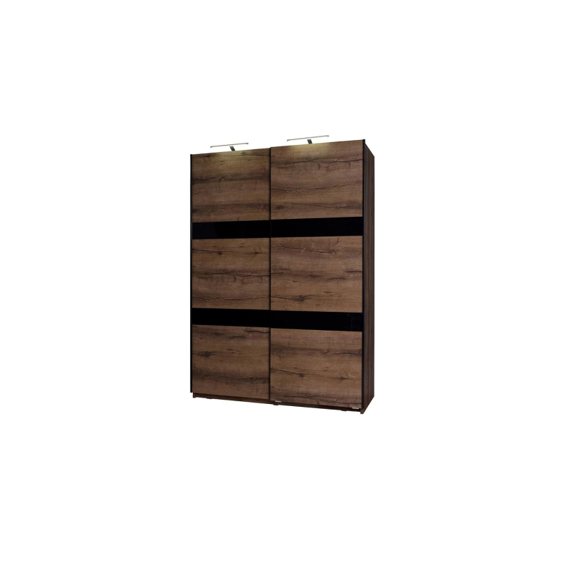 DOON tolóajtós gardróbszekrény - szélesség 150 cm, kolostori tölgy / fényes fekete