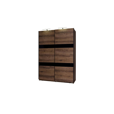 DOON tolóajtós gardróbszekrény - szélesség 150 cm, kolostori tölgy / fényes fekete