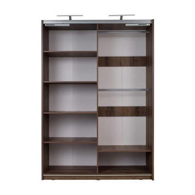 DOON tolóajtós gardróbszekrény - szélesség 150 cm, kolostori tölgy / fényes fekete