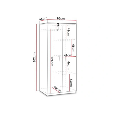 Kétajtós szekrény klasszikus nyitással BRYAN - szélesség 90 cm, kolostori tölgyfa