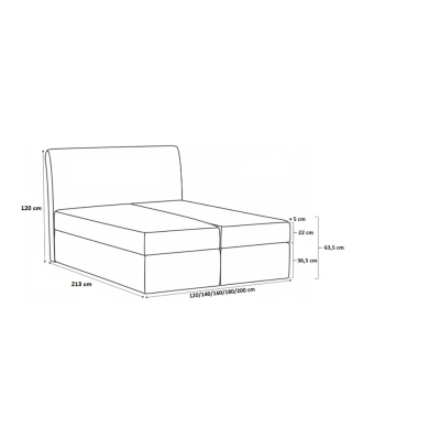 Stefani kárpitozott boxspring ágy, fekete, fehér, 160 + ingyenes topper