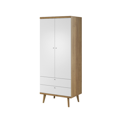PAVLIS fiókos szekrény - szélesség 80 cm, riviéra tölgy / fehér