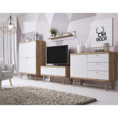 PAVLIS fiókos szekrény - szélesség 80 cm, riviéra tölgy / fehér