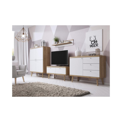 PAVLIS fiókos szekrény - szélesség 80 cm, riviéra tölgy / fehér