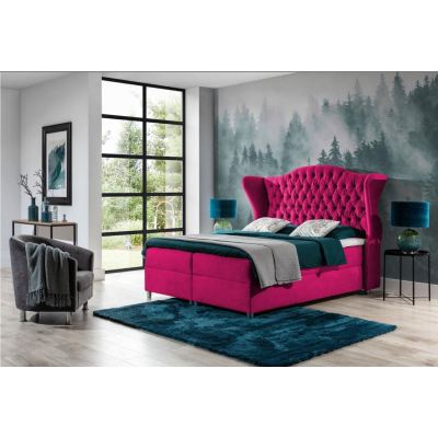 RIANA luxus boxspring ágy 160x200 - rózsaszín + INGYENES topper