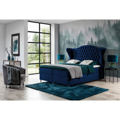 RIANA luxus boxspring ágy 180x200 - kék + INGYENES topper