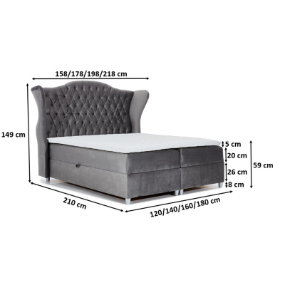 RIANA luxus boxspring ágy 180x200 - krémszínű + INGYENES topper