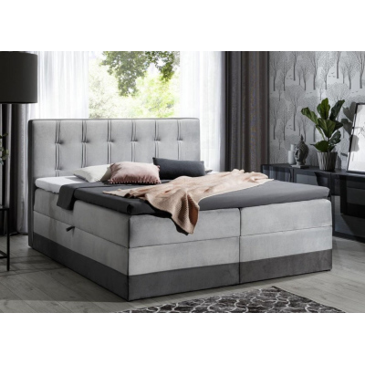 MARYLIN kárpitozott boxspring ágy 140x200 - szürke + INGYENES topper