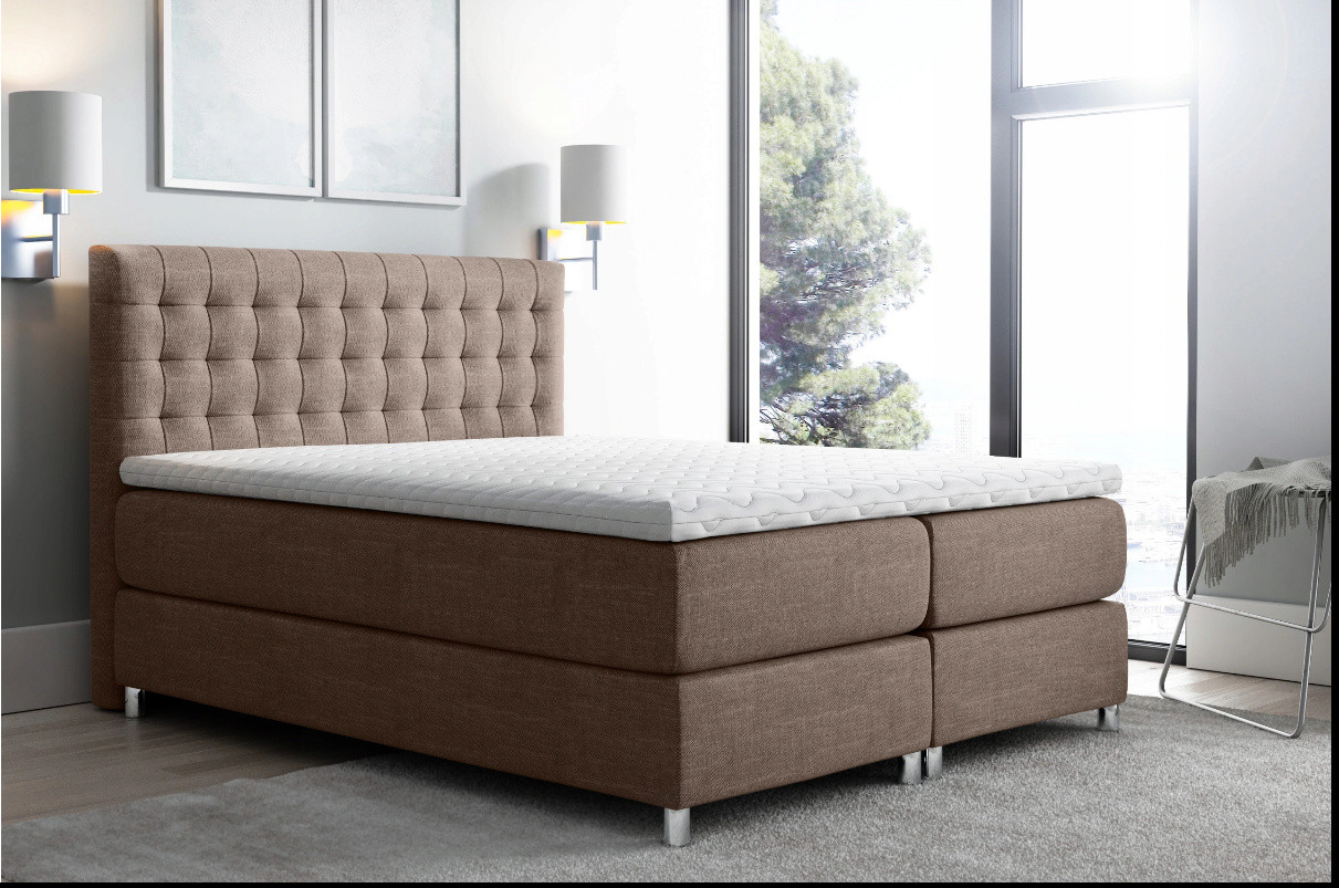 LUCA boxspring ágy 200x200 - barna + INGYENES topper