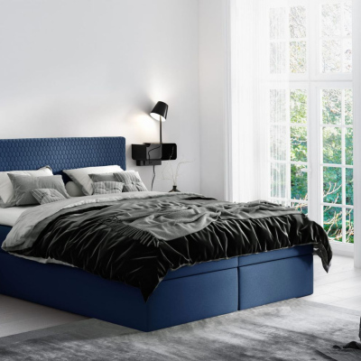 Alessio modern kárpitozott ágy tárolóval, kék, 200 x 200 + ingyenes topper