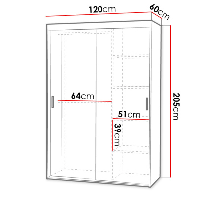 ZITA tolóajtós szekrény tükörrel 120 cm - fehér