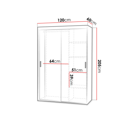 ZITA tolóajtós szekrény tükörrel 120 cm - fehér