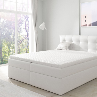 IVANA 1 kárpitozott boxspring ágy 140x200 - fehér ökobőr + INGYENES topper